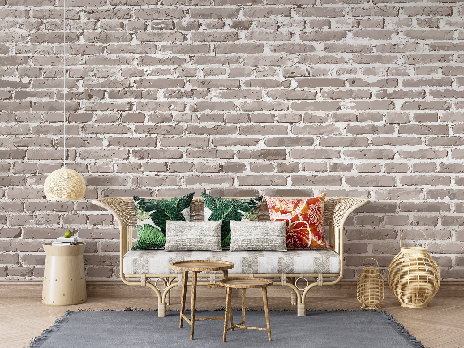 Papier Peint Pierre - Mur de Briques Beige Sablé