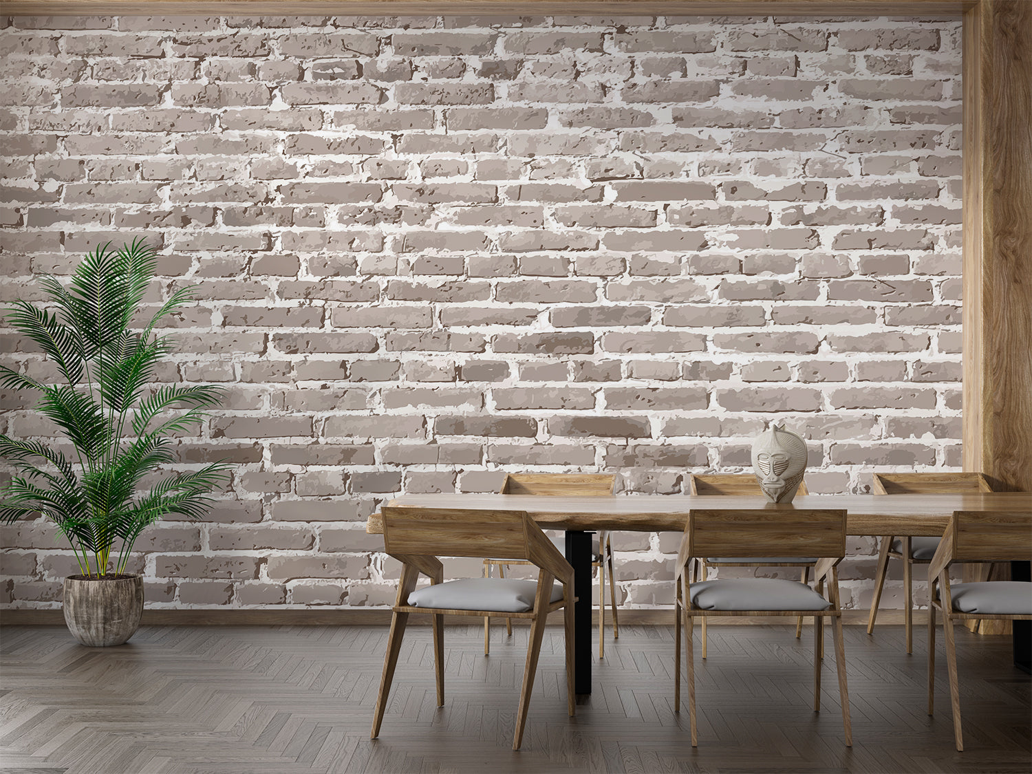Papier Peint Pierre - Mur de Briques Beige Sablé
