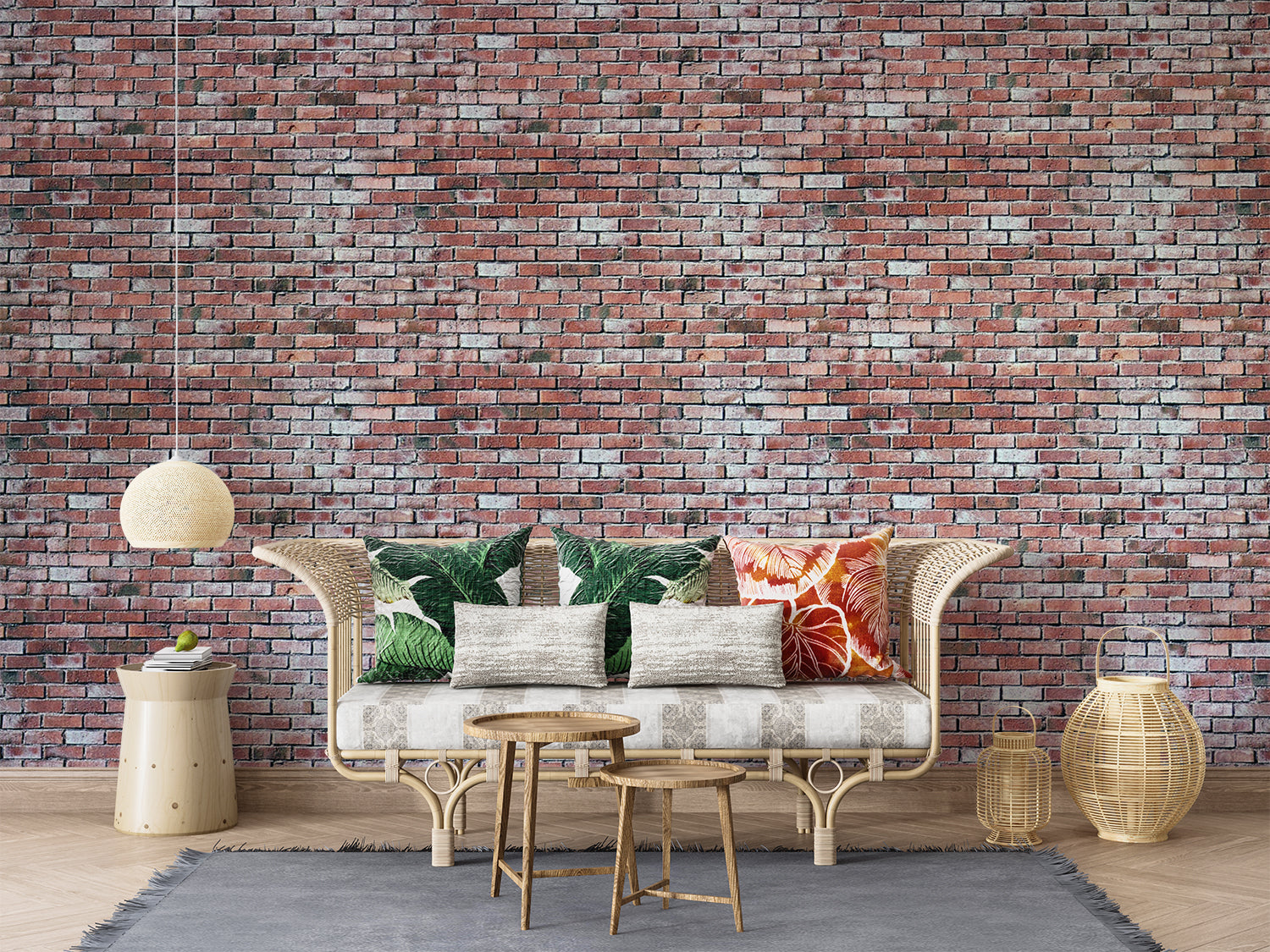 Non-woven wallpaper, trompe l'oeil brick effect