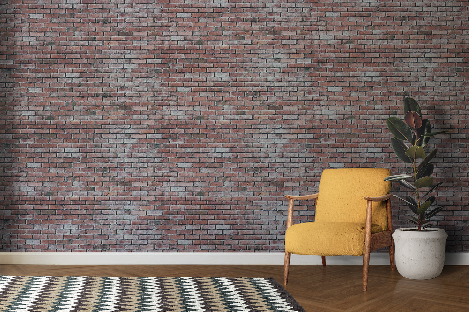 Non-woven wallpaper, trompe l'oeil brick effect
