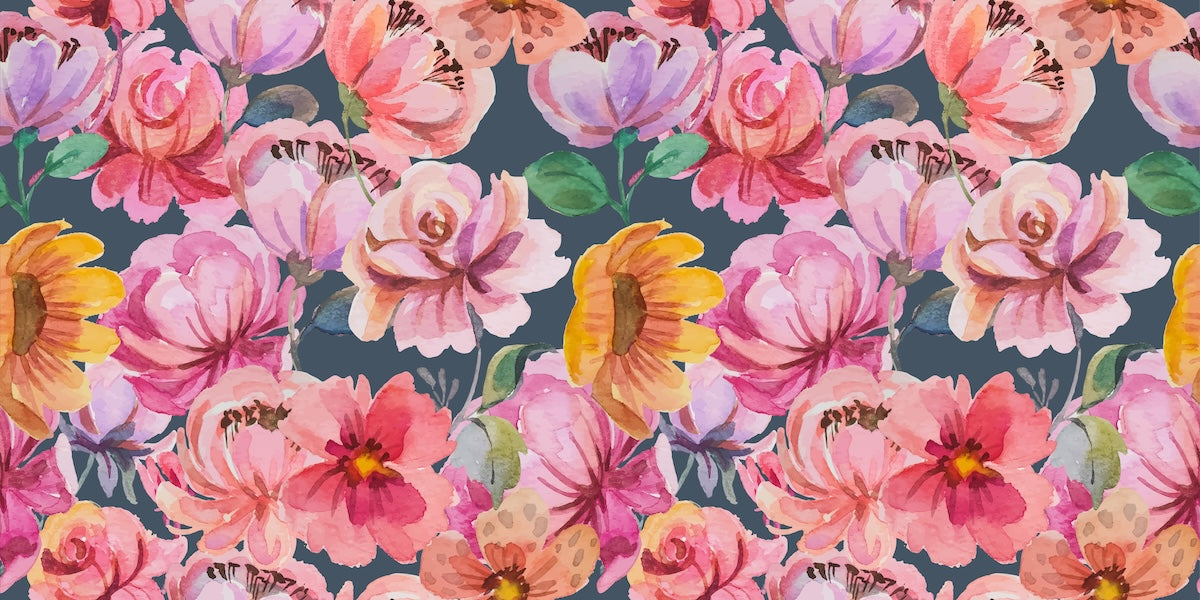 Papier peint fleuri - bouquet multicolore aquarelle