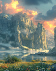 Fantasy Wallpaper – Rocky Peaks and Misty Lake