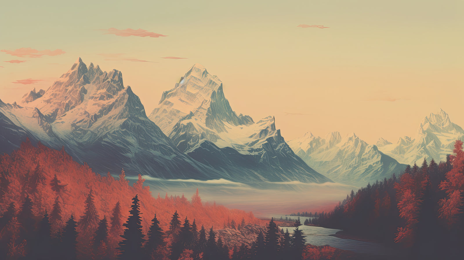 Landscape wallpaper – retro mountains and forest