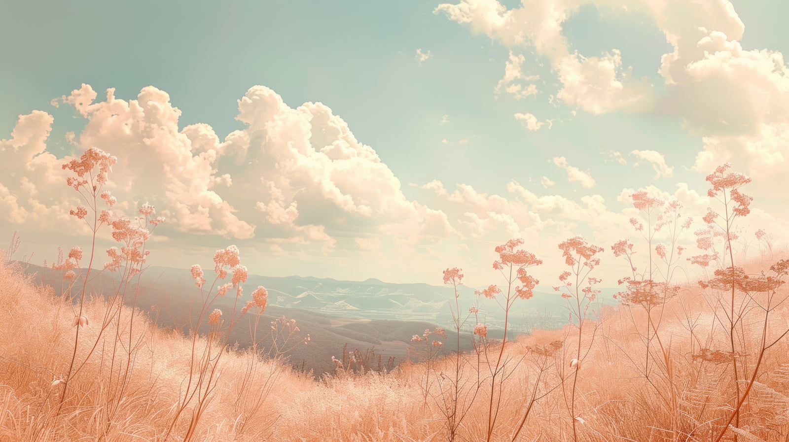 Landscape wallpaper – flowers and clouds
