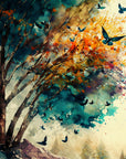 Papier Peint Abstrait - Arbres Et Papillons