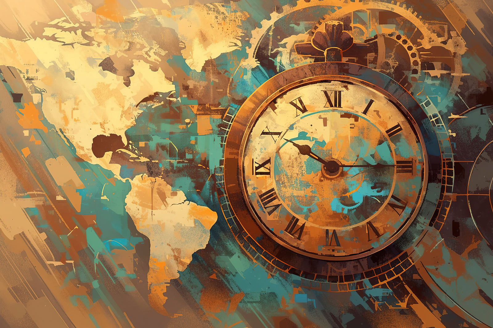 Travel Wallpaper – World Map and Vintage Clock