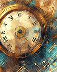 Papier peint Art – Horloge dorée et notes musique