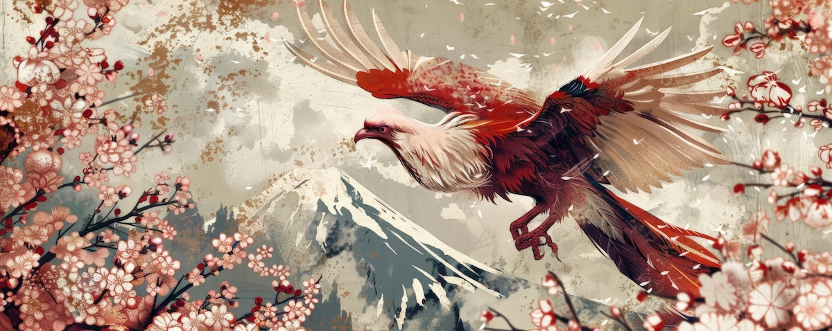 Papier peint animaux - aigle rouge volant au-dessus des montagnes embrumées