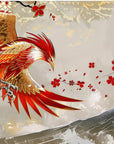 Papier peint animaux - phénix rouge survolant des montagnes enneigées