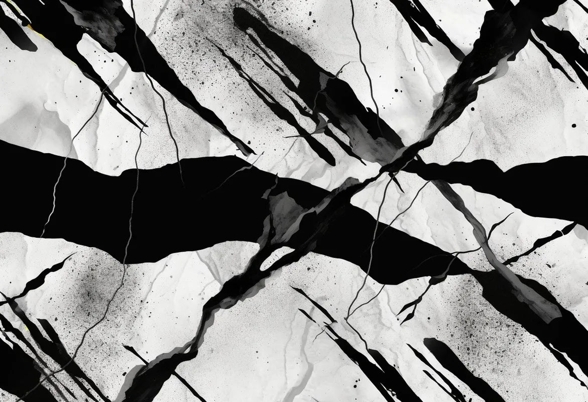 Papier Peint Abstrait - Craquelure Noir Et Blanc