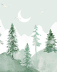 Forest Wallpaper – Watercolor Fir Trees under the Moon