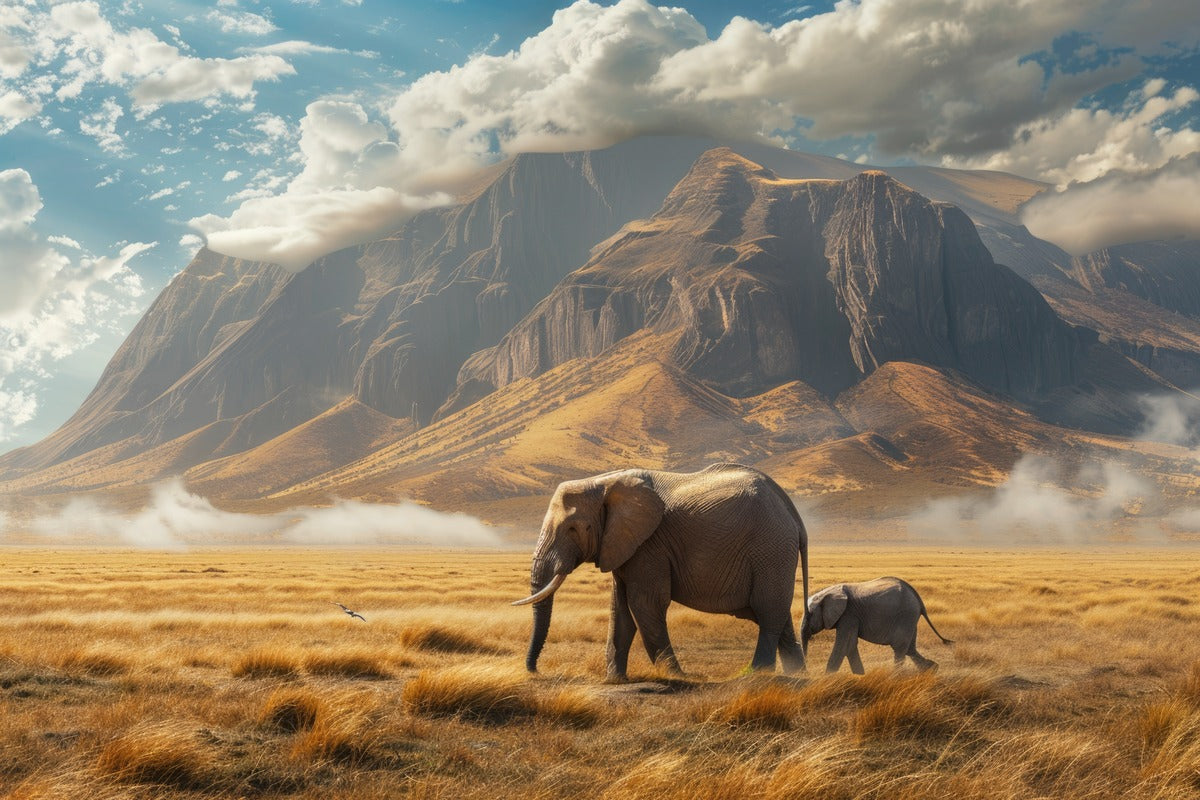 Savannah Wallpaper - Elephants and Mountains