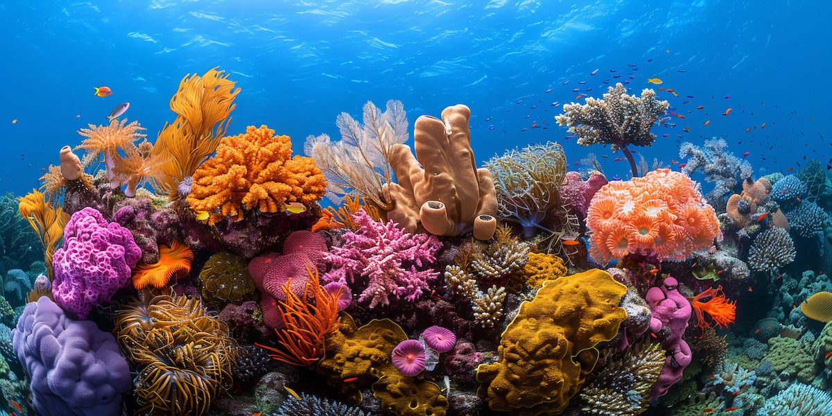 Papier peint nature - récif de corail et fonds marins azur