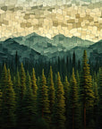 Papier Peint Nature - Géométrique Montagne Et Forêt D’automne