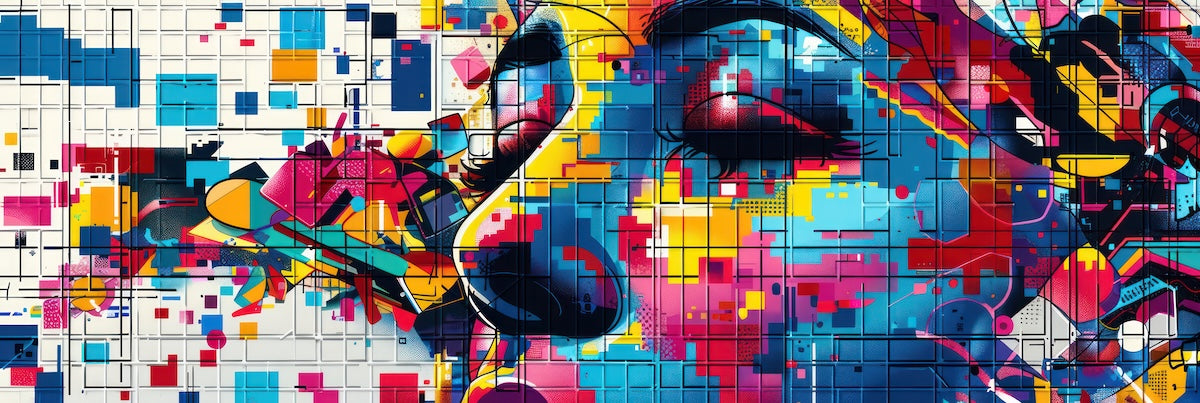 Papier peint pop art - visage abstrait multicolore géométrique
