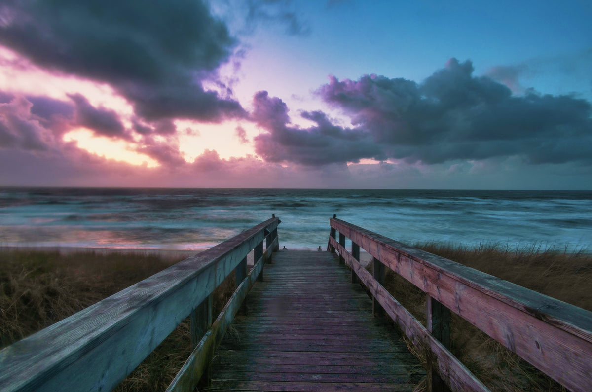 Papier peint mer - Passerelle au coucher du soleil