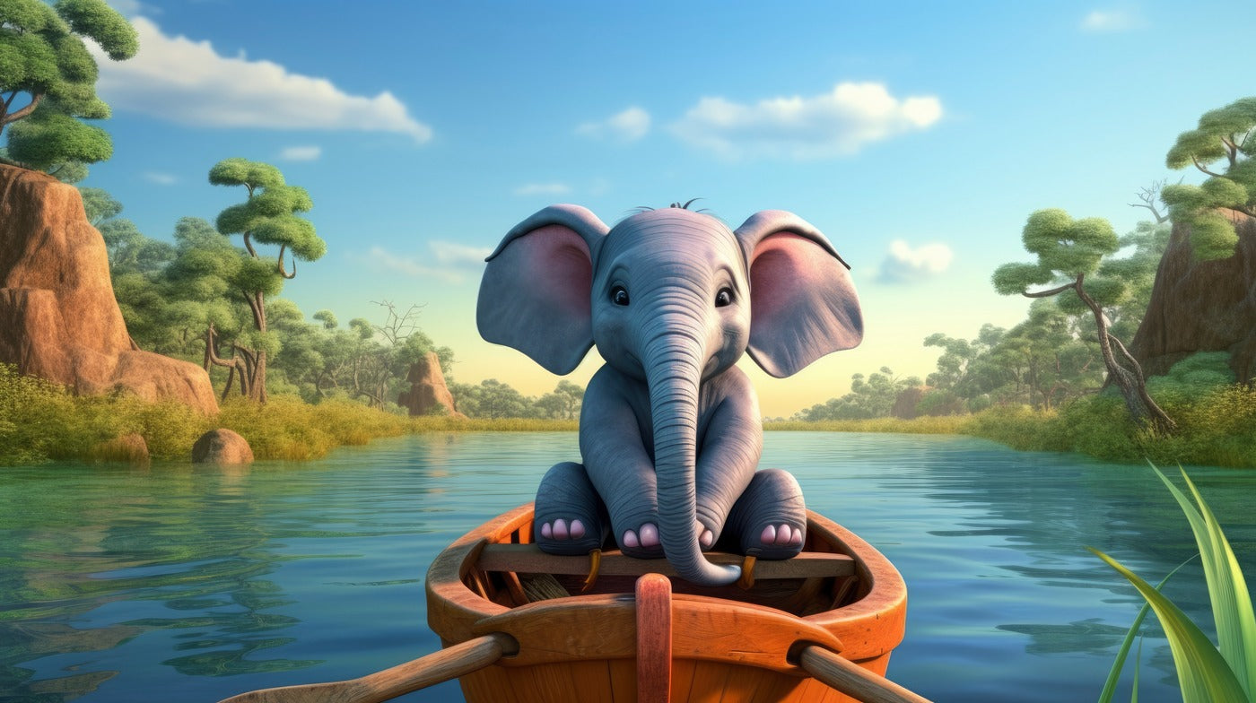 Papier Peint Enfant - Petit Éléphant Sur Un Bateau