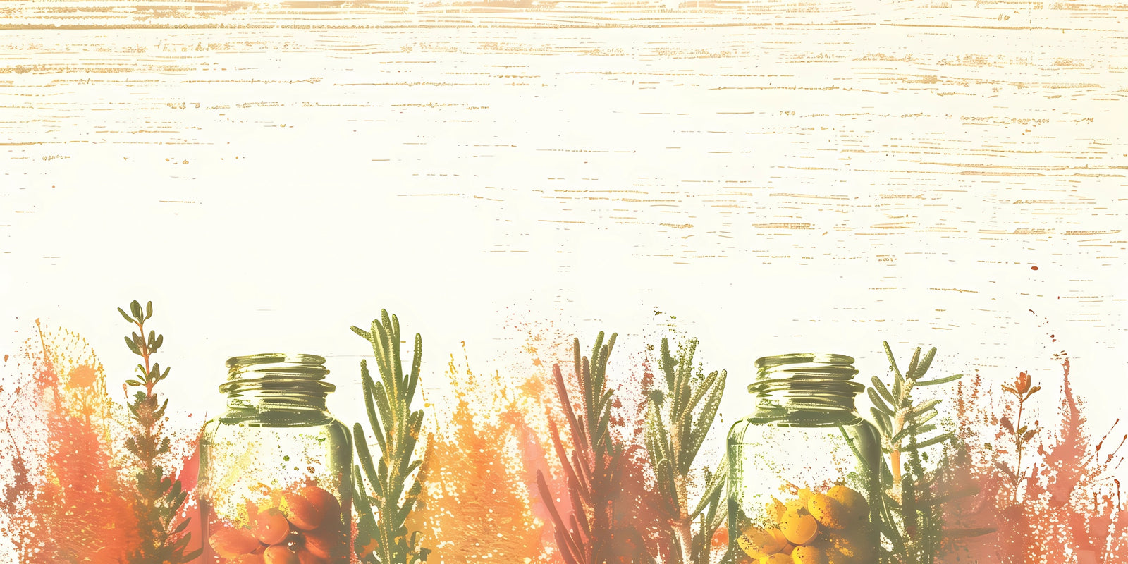 Papier peint fleuri - herbes folles et flacons