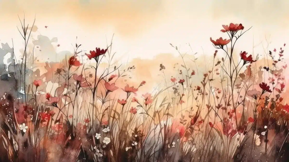 Papier Peint Vintage - Champ De Fleurs