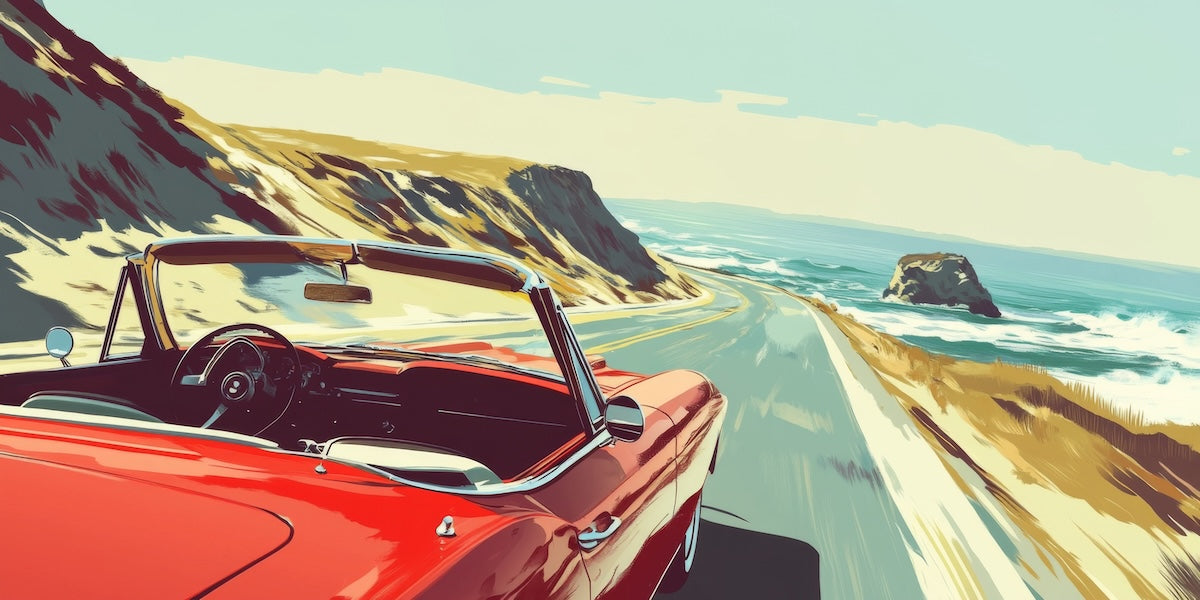Papier peint voitures - cabriolet rouge sur la route côtière