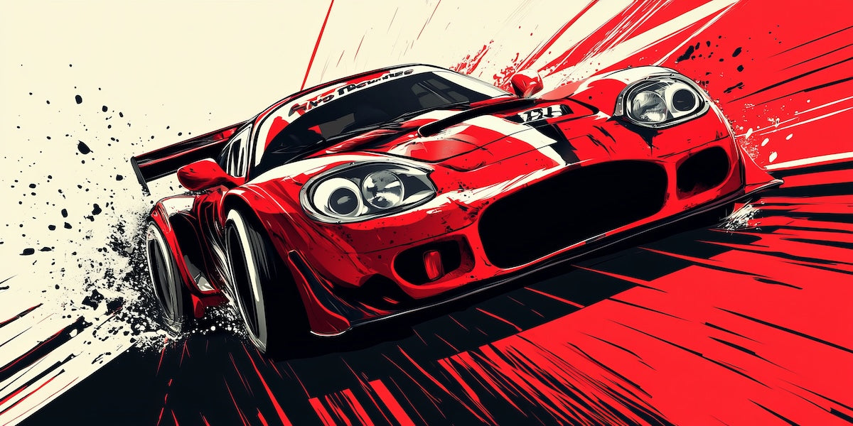 Papier peint voitures - bolide de course rouge et blanc sur piste