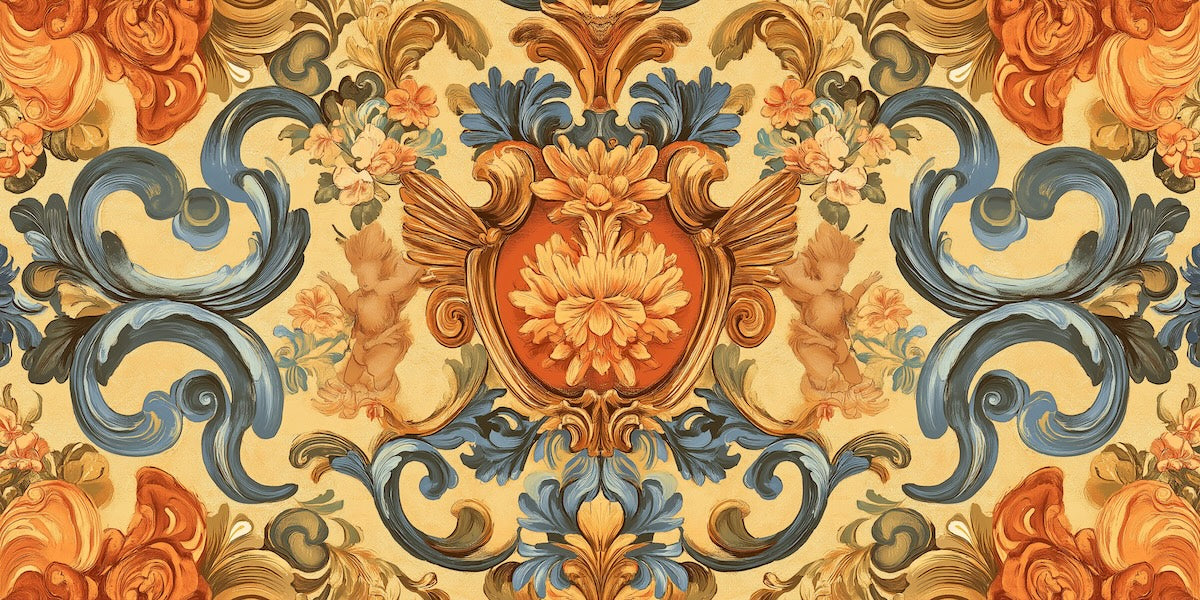 Papier peint baroque - dorures et ornements d'antan ocre