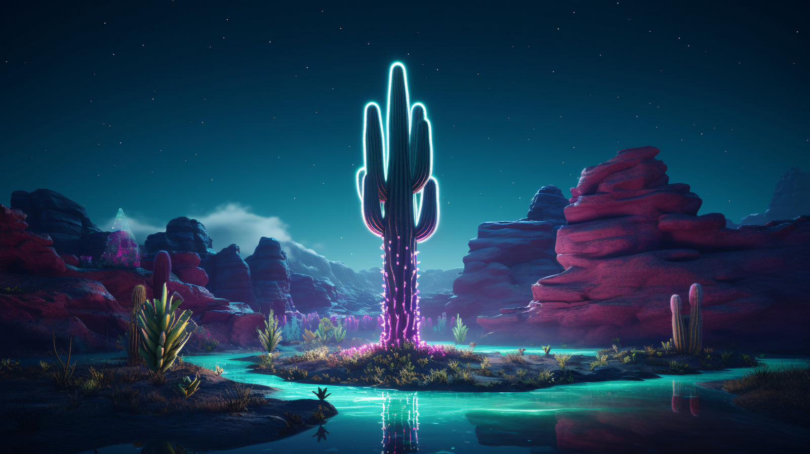 papier peint paysage - cactus néon