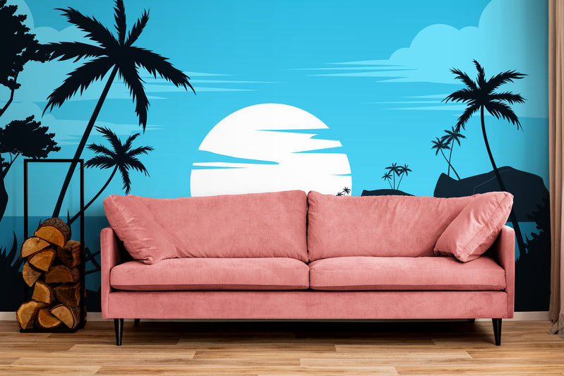 Tropical Sunset Wallpaper Illustration
