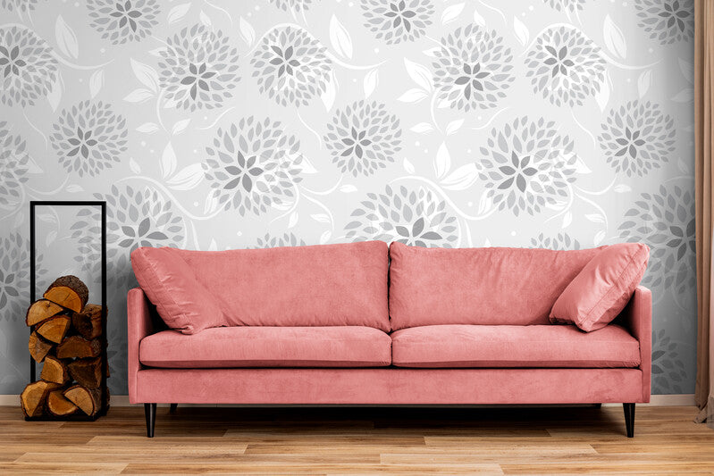 Papier Peint Floral - Fond Gris