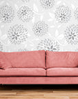 Papier Peint Floral - Fond Gris