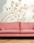Papier Peint Design - Floral Bleu Et Beige