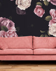 Papier Peint Floral - Fond Noir
