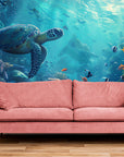 Papier Peint Aquatique - Plante Et Tortue Sous-Marine