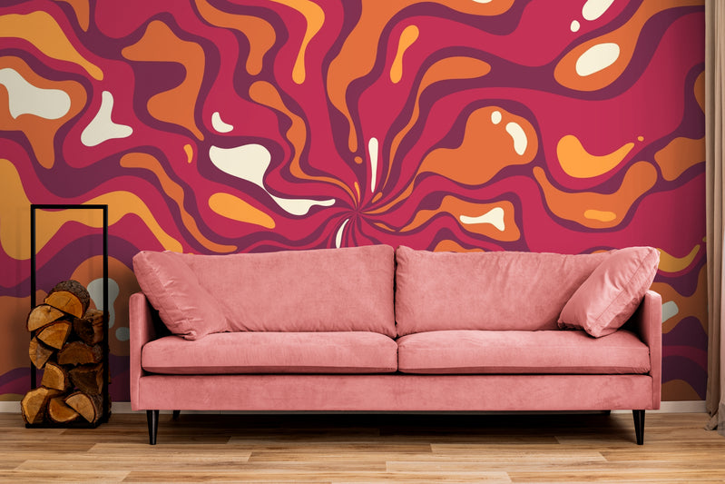 Papier Peint Abstrait - Hypnotique rouge et rose