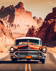 Papier peint voitures - voiture de collection orange sur une route de canyon