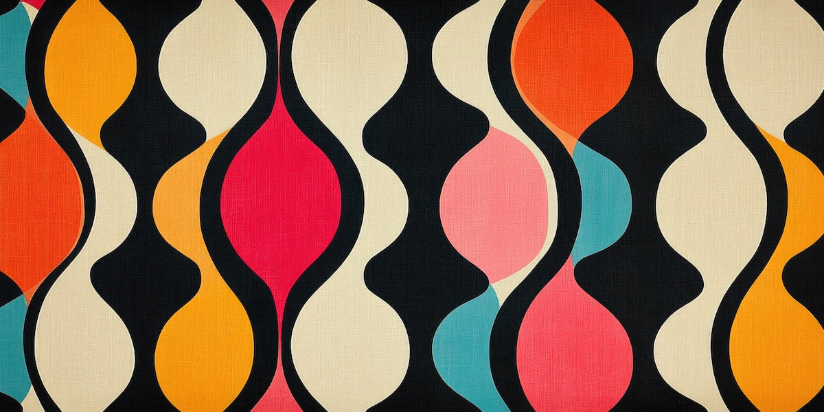 Papier peint rétro - vagues géométriques multicolores
