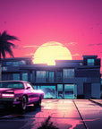 Papier Peint Rétro - Villa Et Voiture