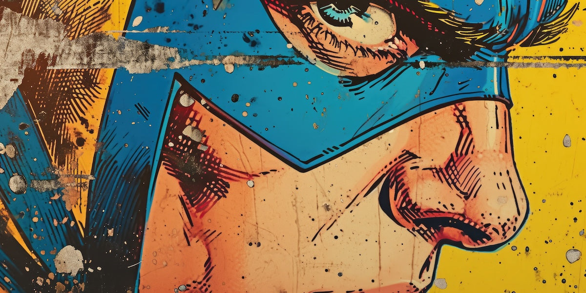 Papier peint pop art - gros plan de super-héros masqué
