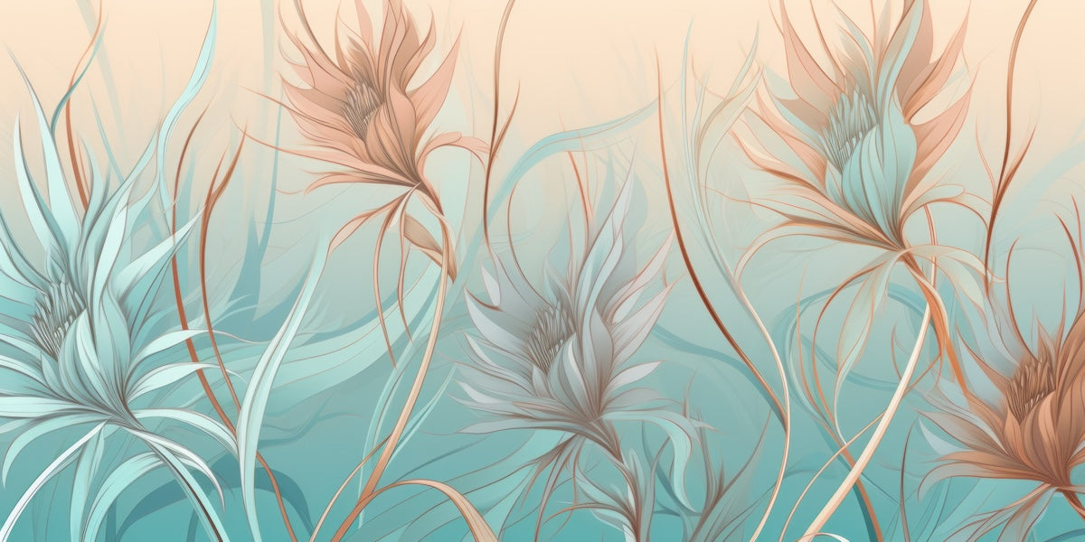 Papier peint nature - herbes à plume sur fond bleu azur