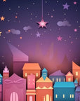 Papier Peint Enfant - Maisons Colorées Et Ciel Étoilé