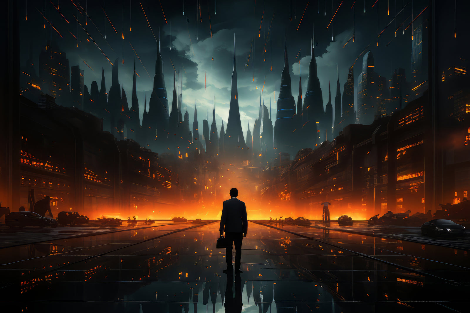 papier peint futuriste - cité incendiaire