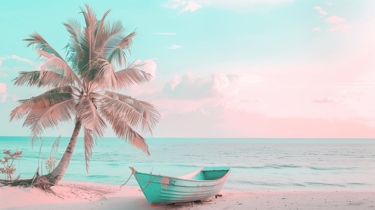 Papier peint tropical - Palmier et barque