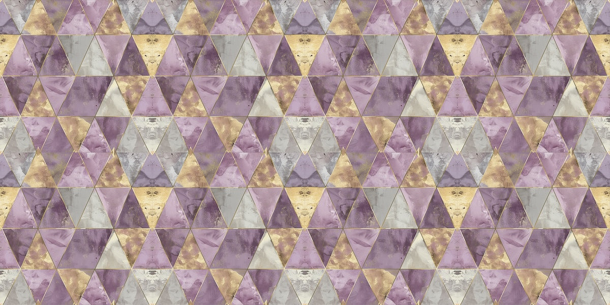 Papier peint géométrique - facettes de diamants violet et or