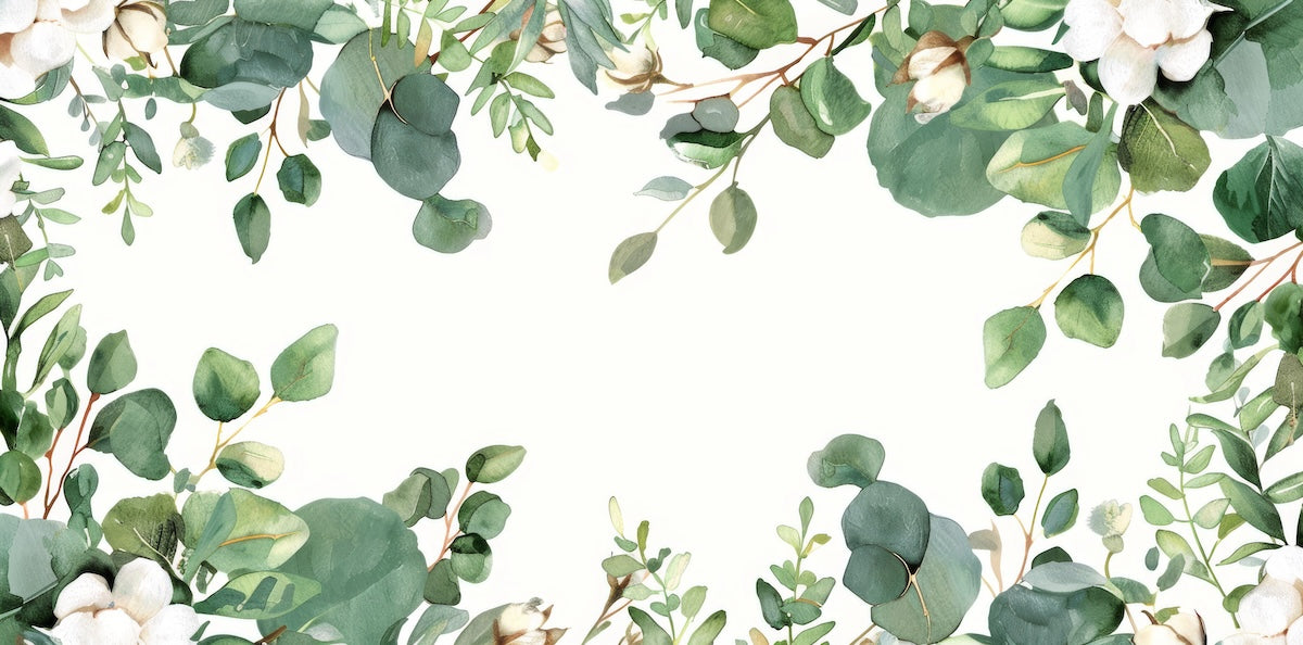 Papier peint fleuri - couronne de feuilles vertes