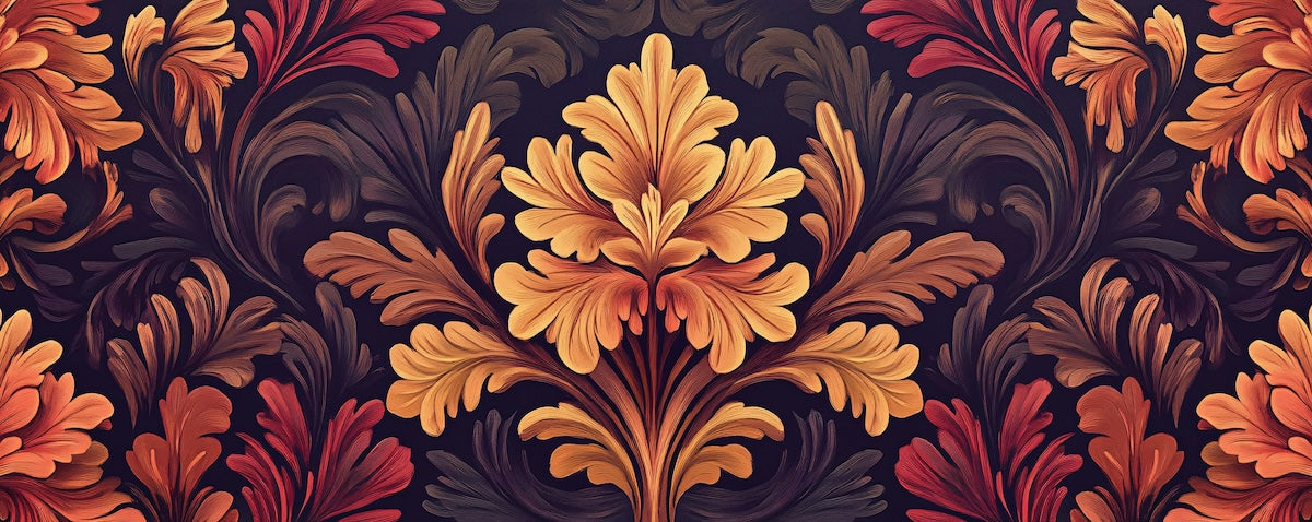 Papier peint baroque - fleurs dorées et fond sombre d'antan