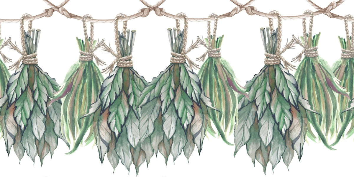 Papier peint boho - guirlande d'herbes séchées suspendues