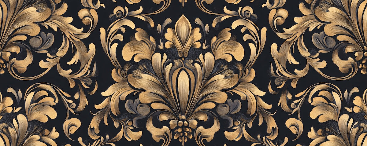 Papier peint baroque - damas classique noir et doré