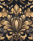 Papier peint baroque - damas classique noir et doré