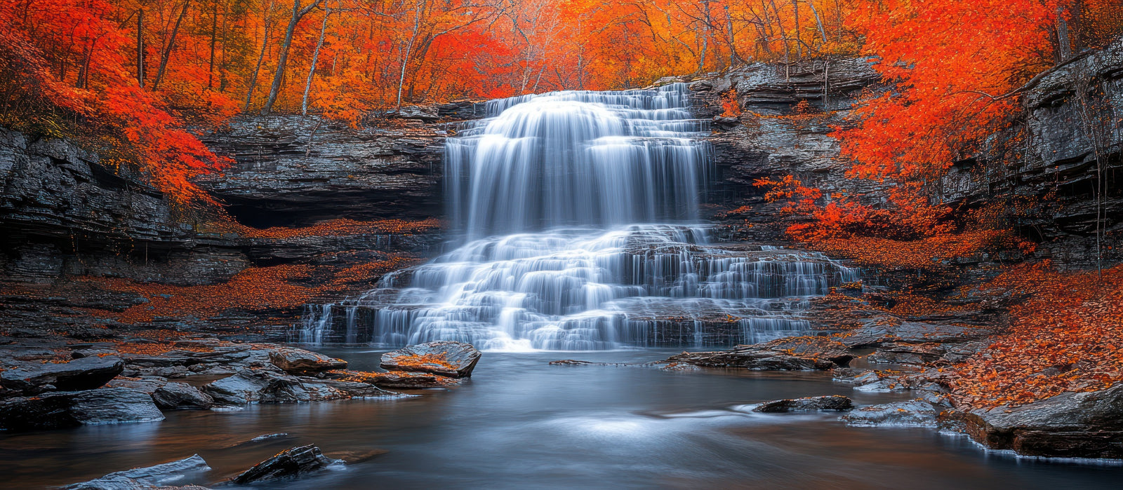 Papier peint cascades - torrent des roches rouges