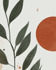Papier peint boho - grands cercles terre cuite et feuillage noir